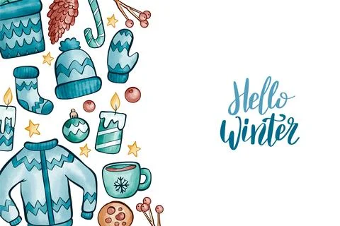 Winter clothes and elements background Illustrazione stock