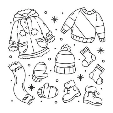 Winter clothes and essentials for coloring 스톡 일러스트
