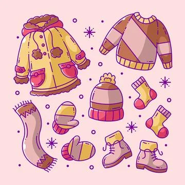 Winter clothes and essentials full color Stock Illustration