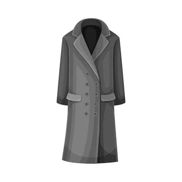 Winter Clothes with Black Coat Having Long Sleeves and Button as Warm Outerwear Stock Illustration