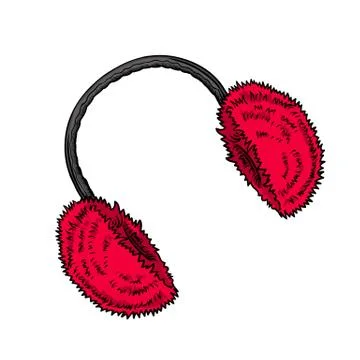 Winter clothes. Earmuffs. Bright red fluffy made of fur ear warmers Stock Illustration