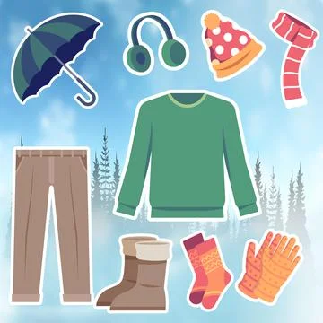 Winter clothes essentials flat vector design Stock Illustration