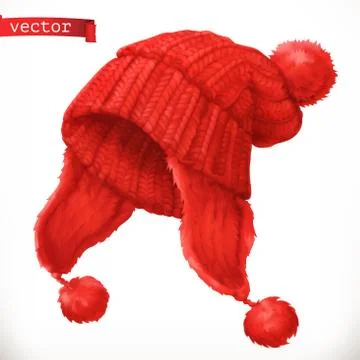 Winter clothes. Knitted cap 3d vector icon Stock Illustration