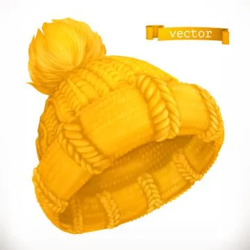 Winter clothes. Knitted cap, 3d vector icon Stock Illustration