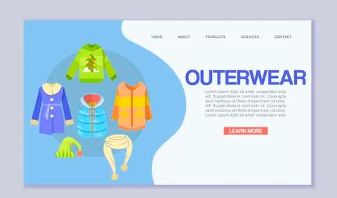 Winter clothes or outerwear web template, vector illustration. Clothing for Stock Illustration