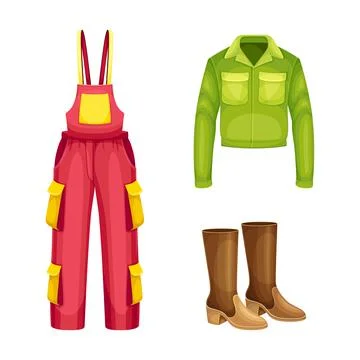 Winter Clothes with Red Jumpsuit, Down Jacket and Boots as Warm Outerwear and Stock Illustration