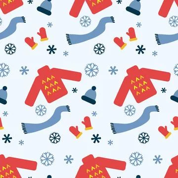 Winter clothes, seamless pattern, vector. Stock Illustration