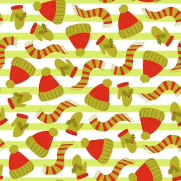 Winter clothing pattern on striped background Stock Illustration