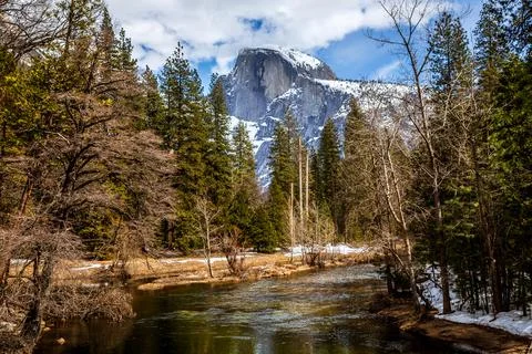 Winter Clouds Rolling in on Half Dome, Yosemite National Park, California Stock Photos