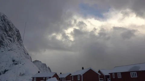 Winter Clouds Thicken over Norwegian Houses. Fast Motion 動画素材 106487554