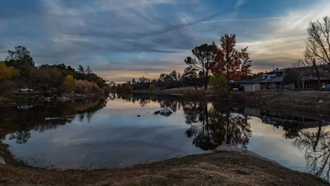 Winter Cloudscape over Active Duck Pond Stock Footage 283961769