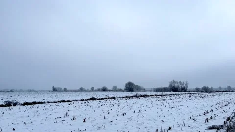 Winter cloudy day on snow covered fields. Winter dull day. Stock Footage 227287126