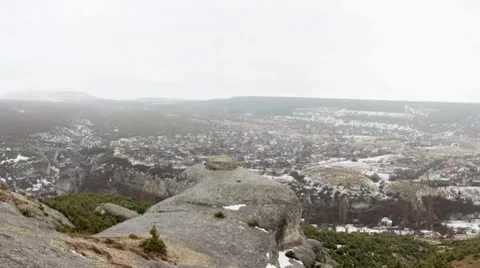 Winter cloudy, windy weather in the mountains, Panorama Stock Footage 10774422