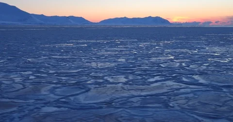 Winter coastal landscape with floating ice fragments Stock Footage 86015976