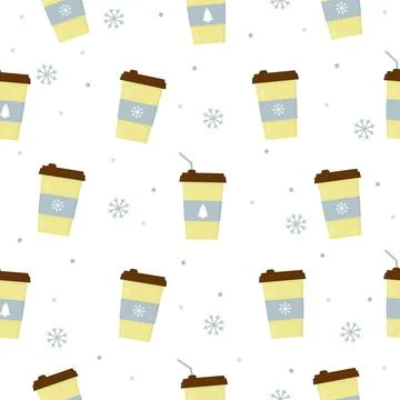 Winter coffee cup seamless pattern vector art Stock Illustration