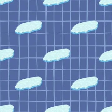 Winter cold climate seamless pattern with doodle ice floe print. Blue chequer Stock Illustration