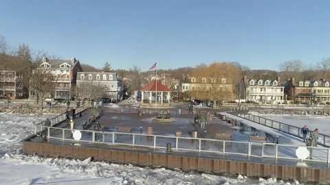 Winter in Cold Spring, New York-Rising Aerial in the Hudson Valley Stock Footage 170520172
