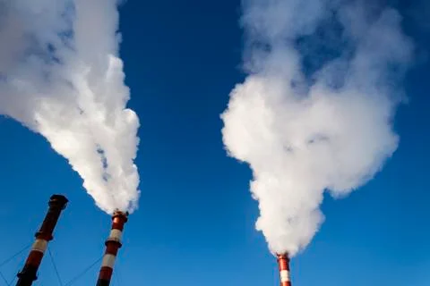 winter cold there is heating in residential buildings. industrial pipe. smoke