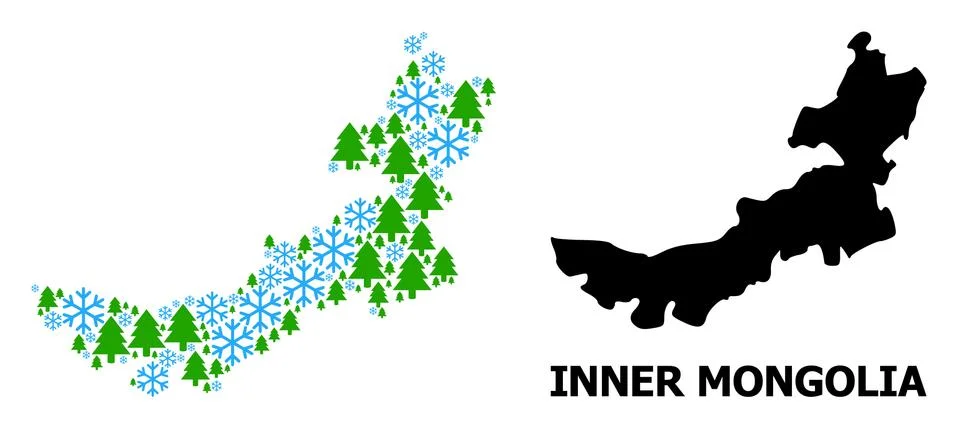 Winter Collage Map of Inner Mongolia with Snow and Fir Trees Stock Illustration