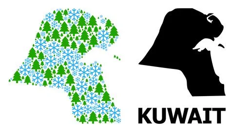 Winter Collage Map of Kuwait of Snowflakes and Fir Trees Stock Illustration