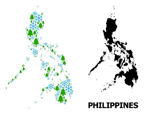 Winter Collage Map of Philippines with Snow Flakes and Fir Forest Illustrazione stock