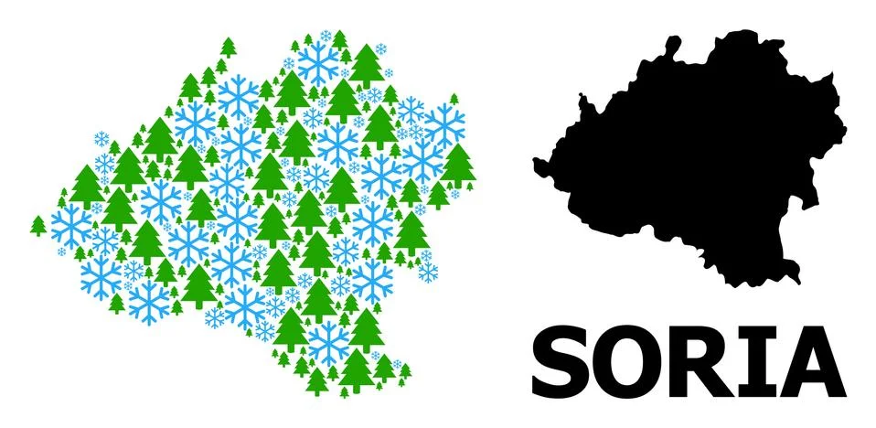 Winter Collage Map of Soria Province of Snow and Fir Trees Stock Illustration