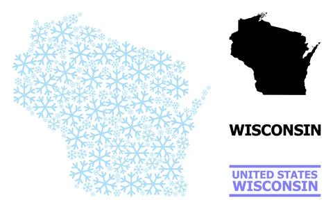 Winter Collage Map of Wisconsin State of Snow Flakes Stock Illustration