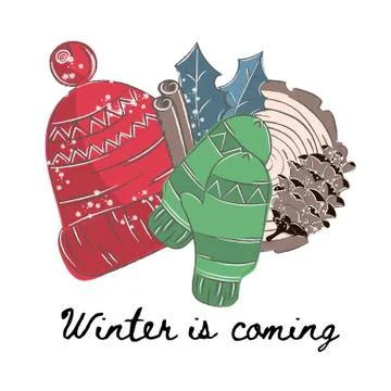 Winter Color Vector Illustration Set WINTER Illustrazione stock