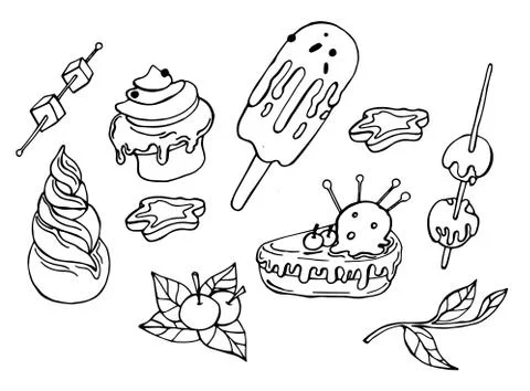 Winter coloring elements with tasty cakes イラスト素材