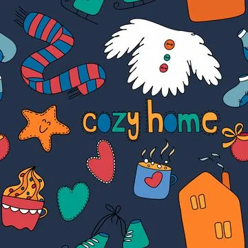 Winter colourful pattern with doodle graphic elements Stock Illustration