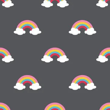 Winter colourful rainbow with white clouds isolated on Gray background Illustrazione stock