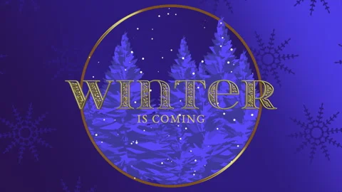 Winter Is Coming with fall snow and forest in night on snowflakes pattern Stock Footage 252027717