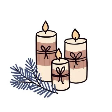 Winter composition with candle. Still life with home decor. Hand drawn vector Illustrazione stock
