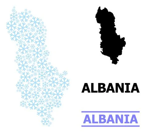 Winter Composition Map of Albania with Snow Stock Illustration