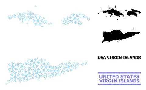 Winter Composition Map of American Virgin Islands with Snow Flakes Illustrazione stock