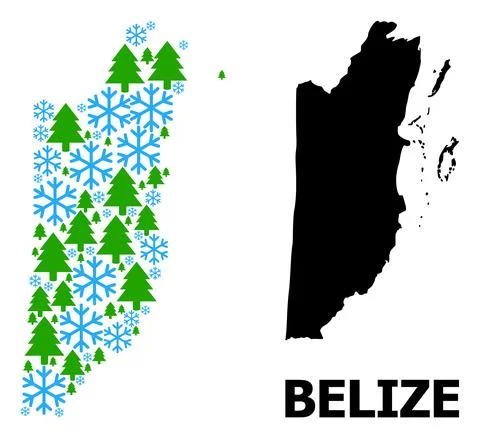 Winter Composition Map of Belize with Snowflakes and Fir Forest Stock Illustration