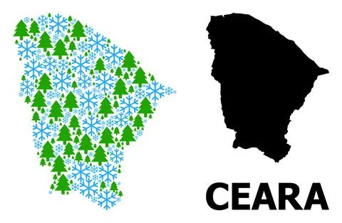 Winter Composition Map of Ceara State with Snowflakes and Fir Trees Stock Illustration