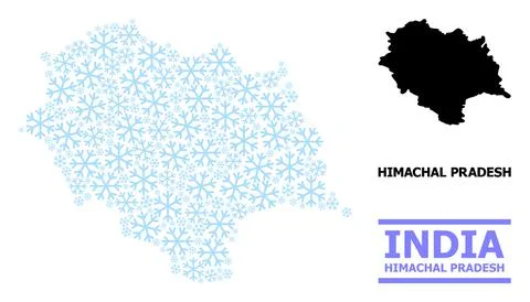 Winter Composition Map of Himachal Pradesh State with Snowflakes Illustrazione stock