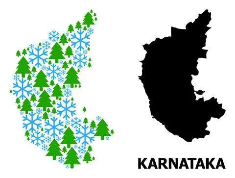 Winter Composition Map of Karnataka State of Snow and Fir Trees Stock Illustration