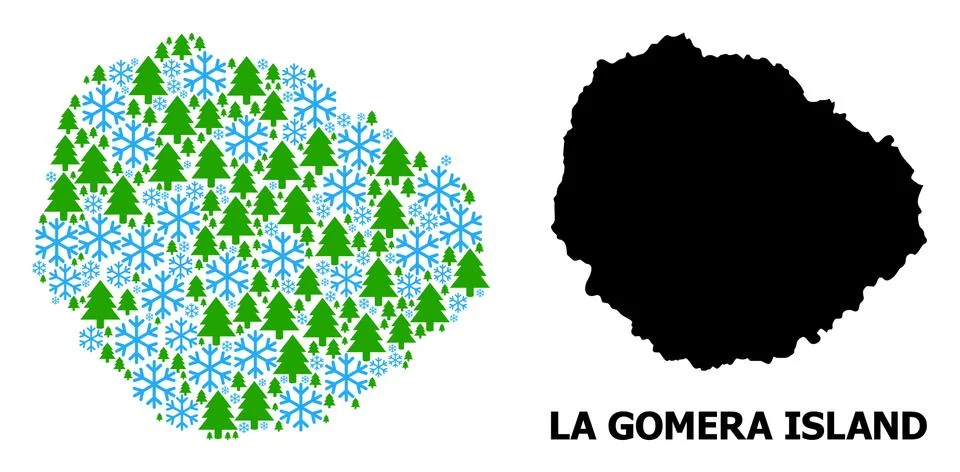 Winter Composition Map of La Gomera Island with Snow and Fir Forest Illustrazione stock