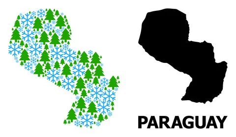 Winter Composition Map of Paraguay of Snow Flakes and Fir-Trees Stock Illustration
