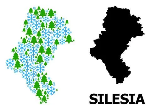 Winter Composition Map of Silesia Province with Snow Flakes and Fir Forest Illustrazione stock