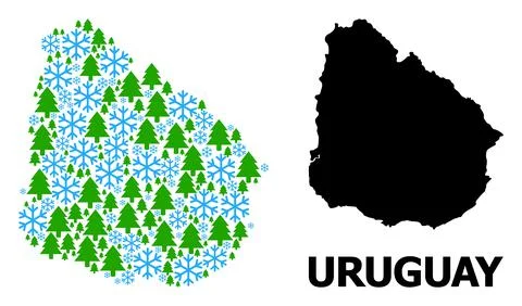 Winter Composition Map of Uruguay of Snow Flakes and Fir Trees Stock Illustration