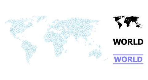 Winter Composition Map of World with Snow Stock Illustration