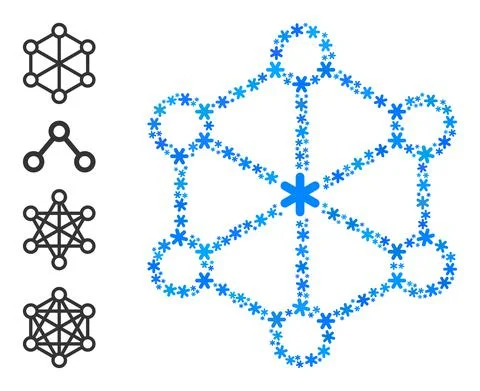 Winter Composition Net Nodes Icon with Snowflakes Stock Illustration
