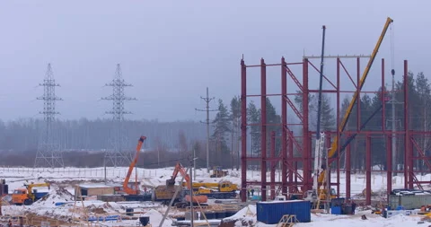 In winter, construction of the future wood processing plant begins Stock Footage 161950455