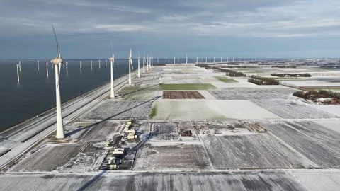 Winter Construction Site of Wind Energy and Battery Storage Park Stock Footage 327204160