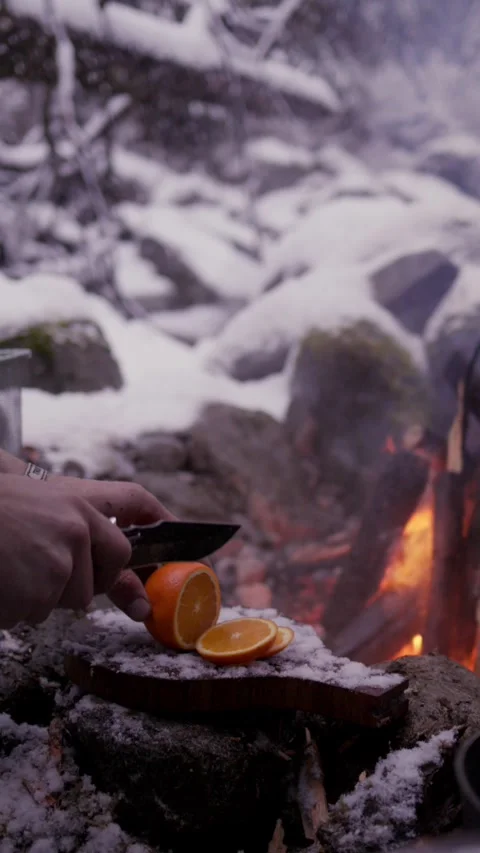 Winter Cooking in the forest Stock Footage 303471726