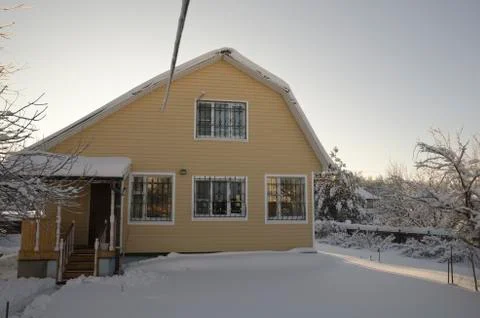 Winter cottage view Stock Photos