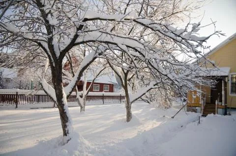 Winter cottage view Stock Photos